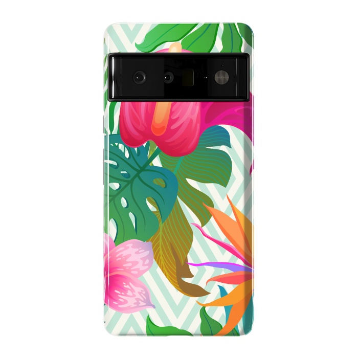 Pixel 6 Pro StrongFit Exotic Flowers and Leaves in Geometric Decoration by ArtsCase