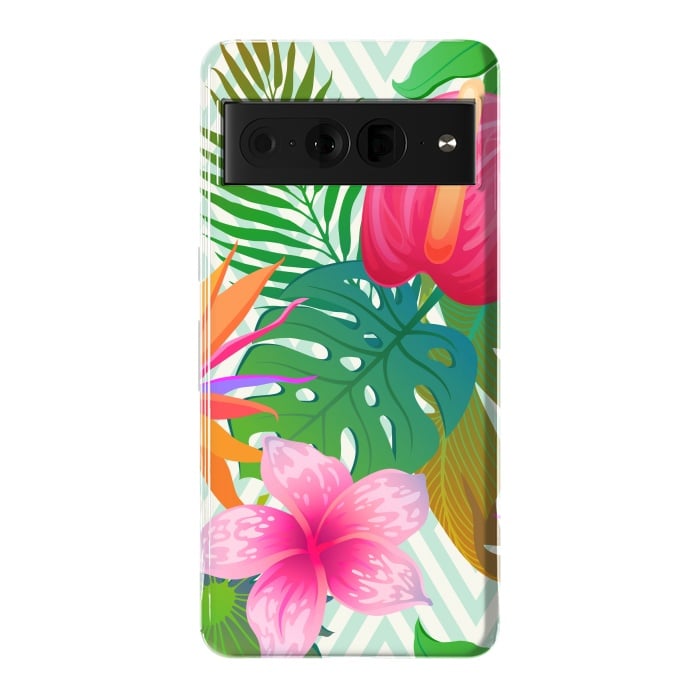 Pixel 7 Pro StrongFit Exotic Flowers and Leaves in Geometric Decoration by ArtsCase