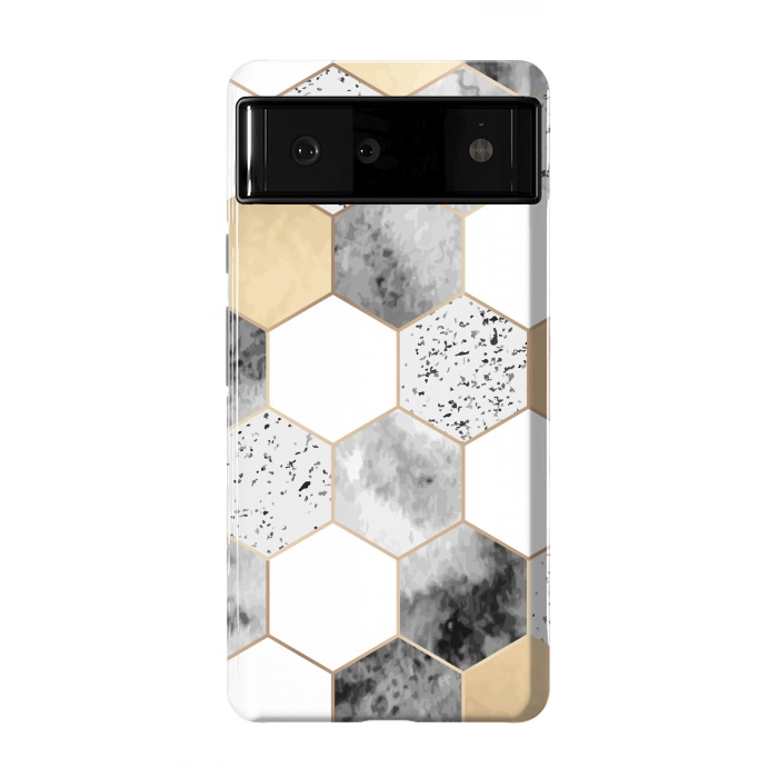 Pixel 6 StrongFit Grey Marble and Watercolour Polygons by ArtsCase