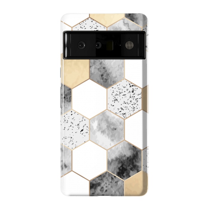 Pixel 6 Pro StrongFit Grey Marble and Watercolour Polygons by ArtsCase