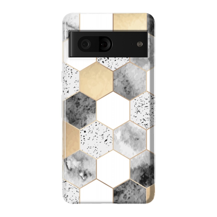 Pixel 7 StrongFit Grey Marble and Watercolour Polygons by ArtsCase