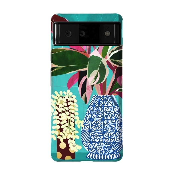 Pixel 6 StrongFit Moroccan Shelfie | Tropical Teal Plants Botanical | Exotic Modern Bohemian Eclectic Décor  by Uma Prabhakar Gokhale