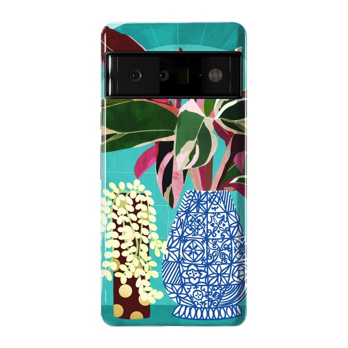 Pixel 6 Pro StrongFit Moroccan Shelfie | Tropical Teal Plants Botanical | Exotic Modern Bohemian Eclectic Décor  by Uma Prabhakar Gokhale