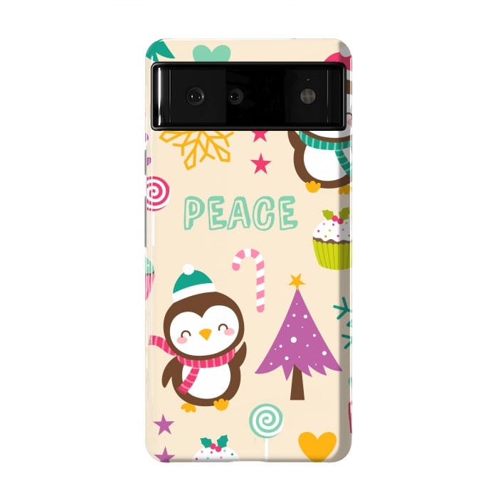 Pixel 6 StrongFit Colorful Cute Penguin and Pecorative Elements for Christmas by ArtsCase