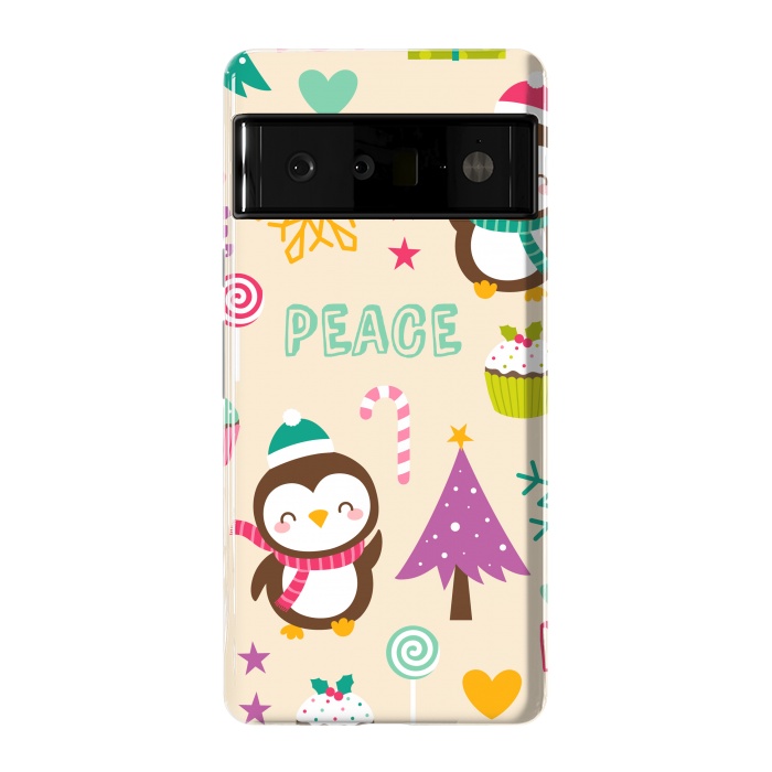 Pixel 6 Pro StrongFit Colorful Cute Penguin and Pecorative Elements for Christmas by ArtsCase