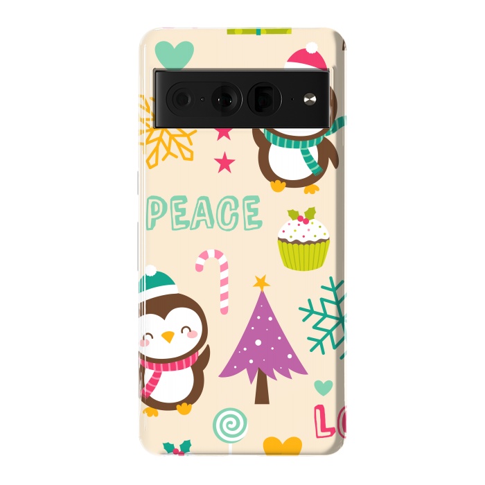 Pixel 7 Pro StrongFit Colorful Cute Penguin and Pecorative Elements for Christmas by ArtsCase