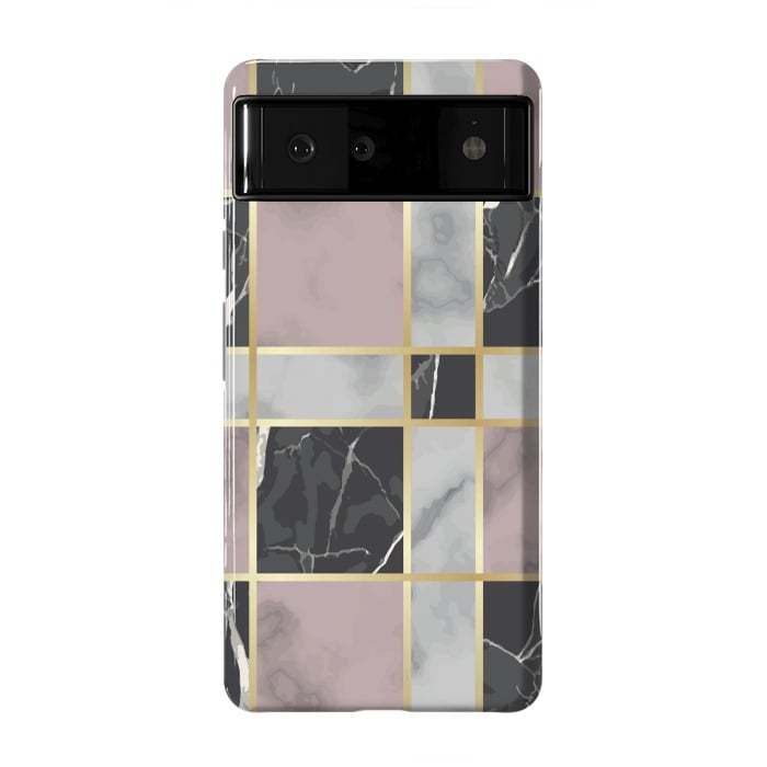 Pixel 6 StrongFit Marble Repeat Marbling Surface with Gold by ArtsCase