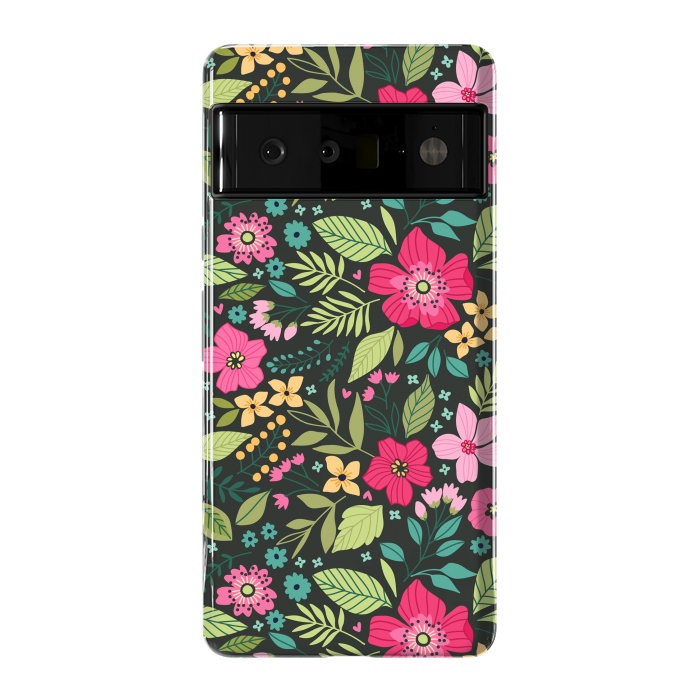 Pixel 6 Pro StrongFit Pretty Flowers on Dark Green Background by ArtsCase