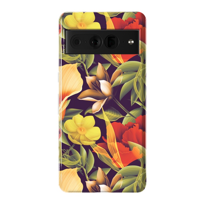 Pixel 7 Pro StrongFit Seamless Tropical Flower Plant and Leaf Pattern by ArtsCase