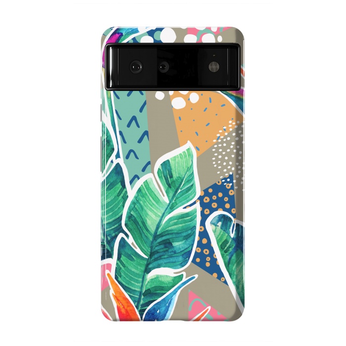 Pixel 6 StrongFit Tropical Flowers Watercolors with Geometric Outline by ArtsCase