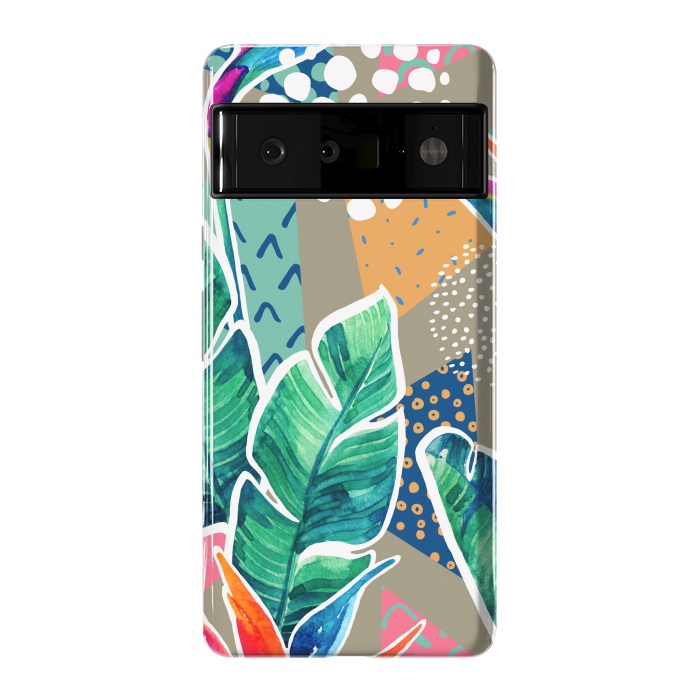 Pixel 6 Pro StrongFit Tropical Flowers Watercolors with Geometric Outline by ArtsCase