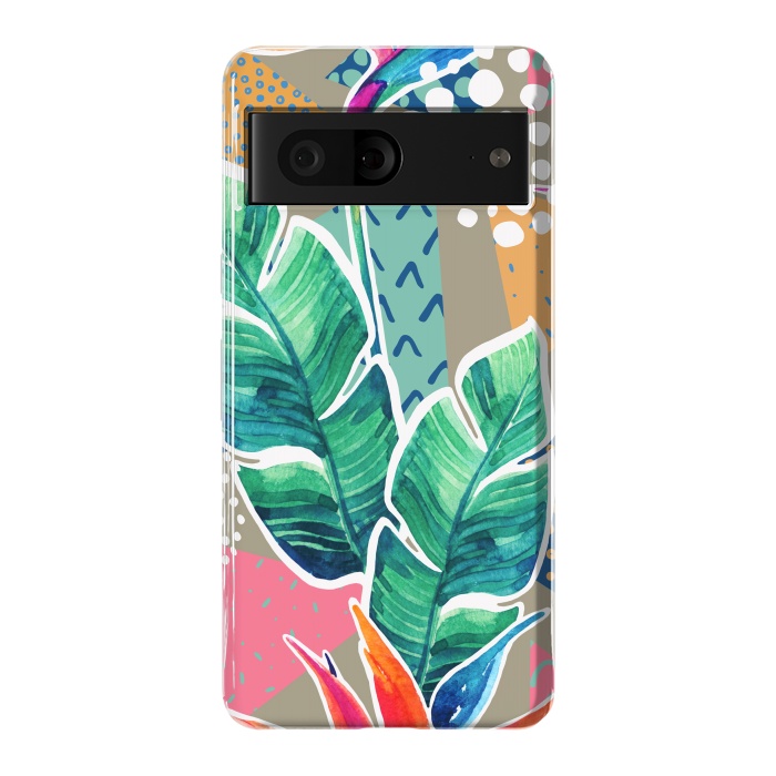 Pixel 7 StrongFit Tropical Flowers Watercolors with Geometric Outline by ArtsCase