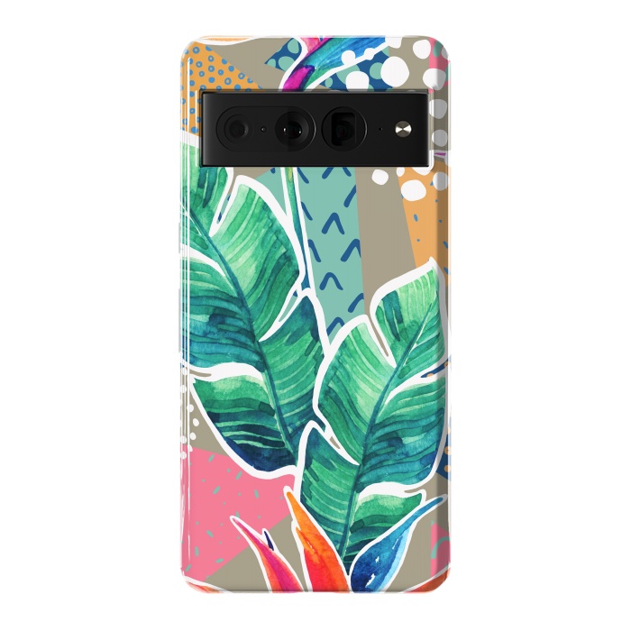 Pixel 7 Pro StrongFit Tropical Flowers Watercolors with Geometric Outline by ArtsCase