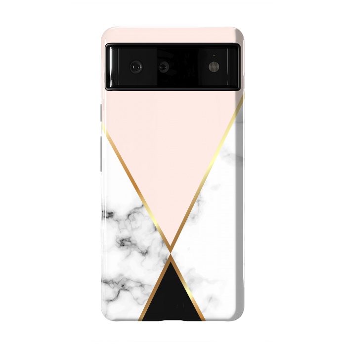 Pixel 6 StrongFit Vector Marble Geometric Background with Black and Gold Triangles by ArtsCase