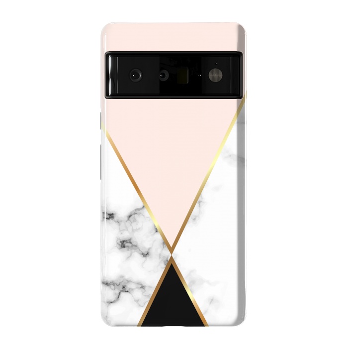 Pixel 6 Pro StrongFit Vector Marble Geometric Background with Black and Gold Triangles by ArtsCase