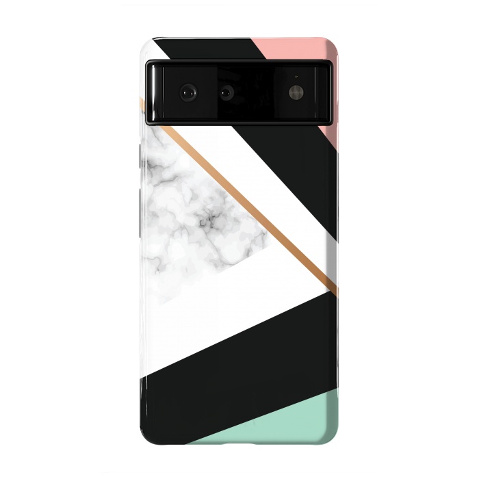 Pixel 6 StrongFit Vector Marble Texture Design with Golden Geometric Lines by ArtsCase