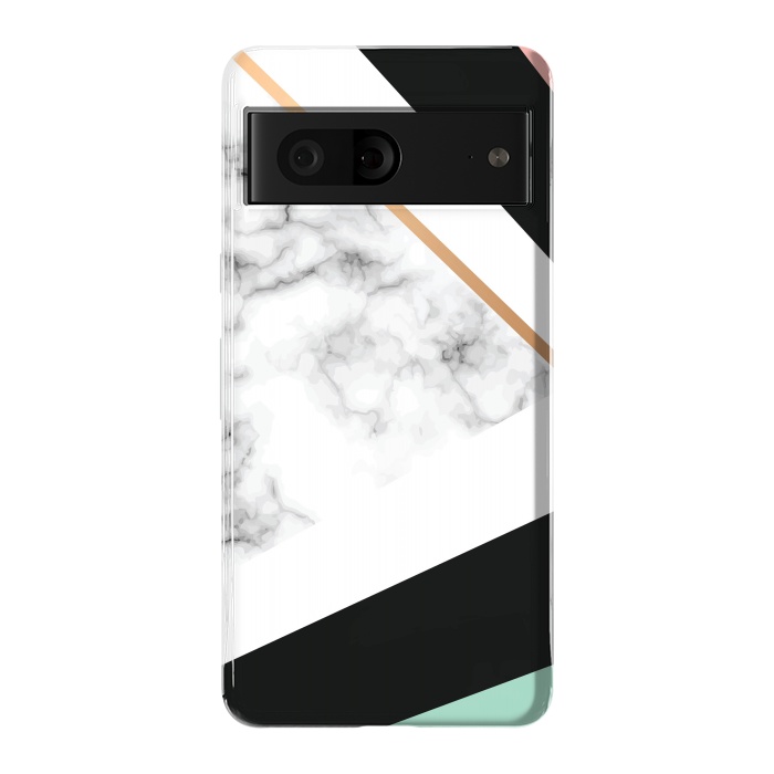 Pixel 7 StrongFit Vector Marble Texture Design with Golden Geometric Lines by ArtsCase