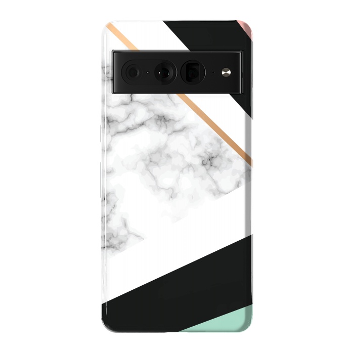 Pixel 7 Pro StrongFit Vector Marble Texture Design with Golden Geometric Lines by ArtsCase