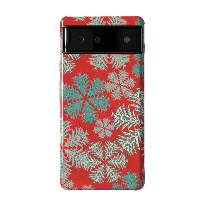 Pixel 6 StrongFit Xmas Snowflakes Red Aqua by Lotti Brown