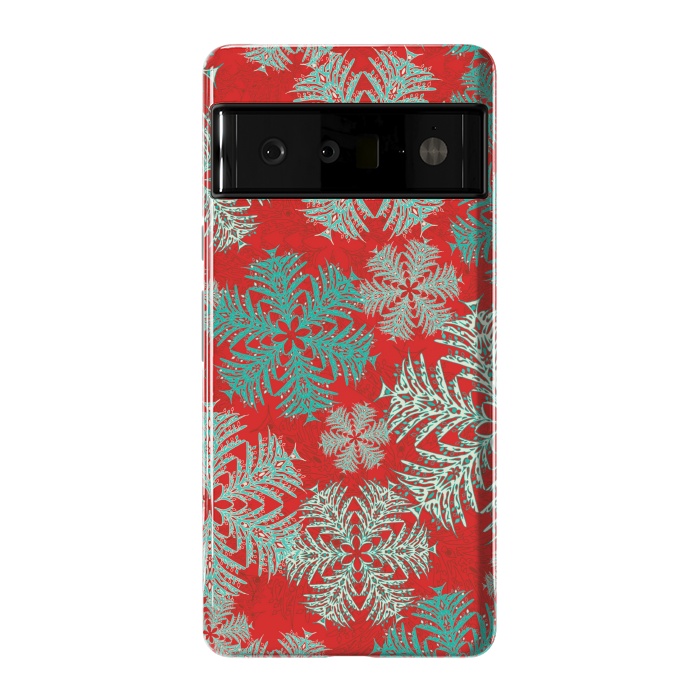 Pixel 6 Pro StrongFit Xmas Snowflakes Red Aqua by Lotti Brown