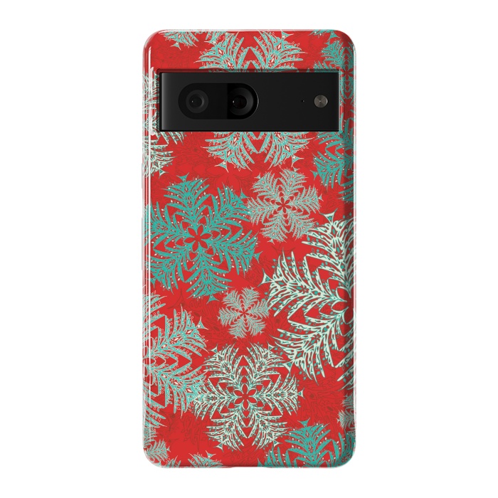 Pixel 7 StrongFit Xmas Snowflakes Red Aqua by Lotti Brown