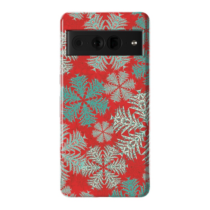 Pixel 7 Pro StrongFit Xmas Snowflakes Red Aqua by Lotti Brown