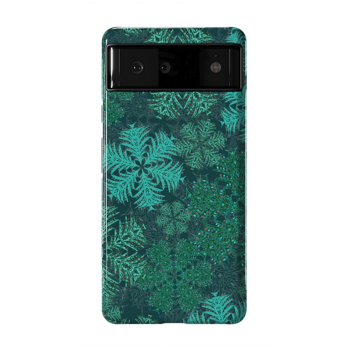 Pixel 6 StrongFit Xmas Snowflakes Teal by Lotti Brown