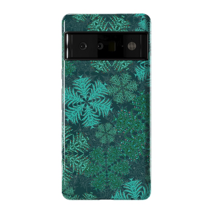 Pixel 6 Pro StrongFit Xmas Snowflakes Teal by Lotti Brown