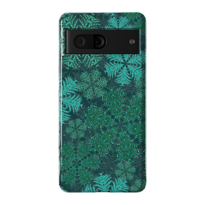 Pixel 7 StrongFit Xmas Snowflakes Teal by Lotti Brown