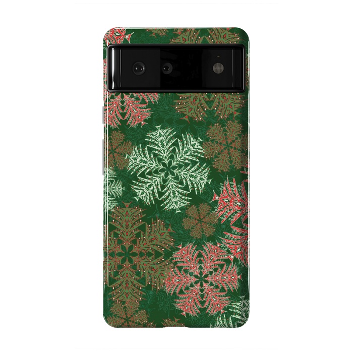 Pixel 6 StrongFit Xmas Snowflakes Red & Green by Lotti Brown