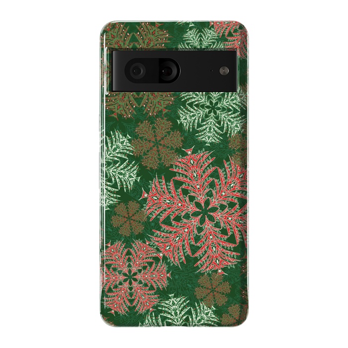 Pixel 7 StrongFit Xmas Snowflakes Red & Green by Lotti Brown
