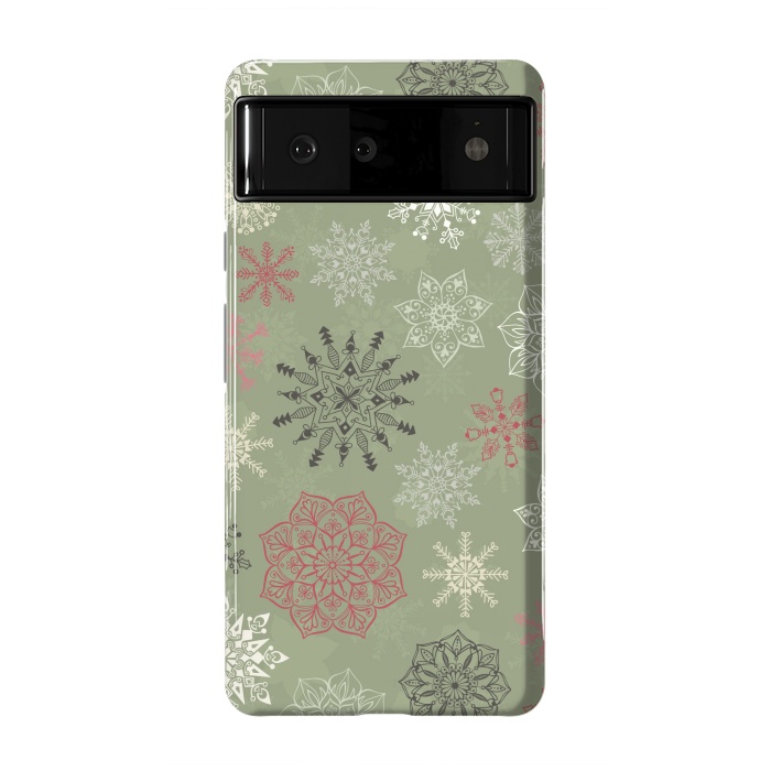 Pixel 6 StrongFit Christmas Snowflakes on Dark Green by Paula Ohreen