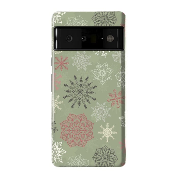 Pixel 6 Pro StrongFit Christmas Snowflakes on Dark Green by Paula Ohreen