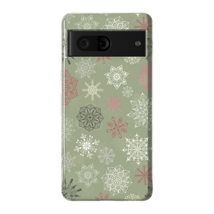 Pixel 7 StrongFit Christmas Snowflakes on Dark Green by Paula Ohreen