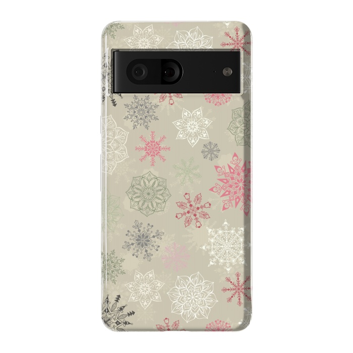 Pixel 7 StrongFit Christmas Snowflakes on Light Green by Paula Ohreen