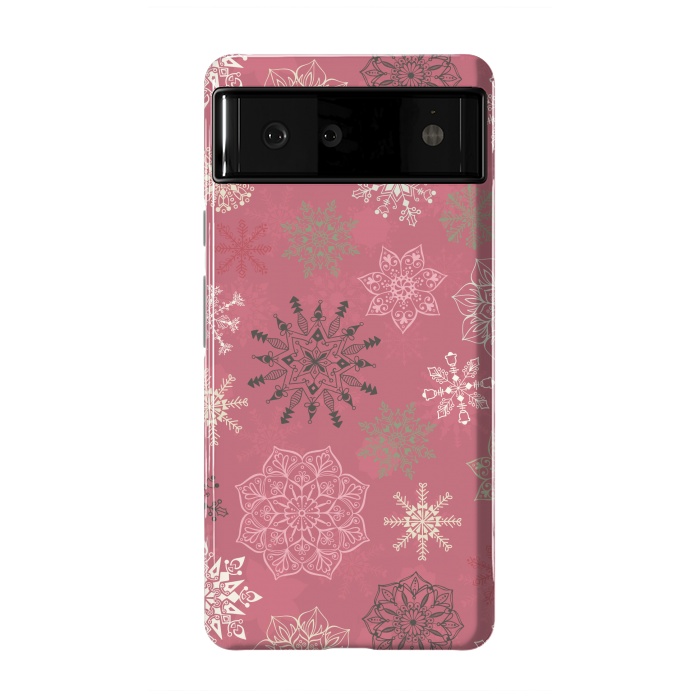Pixel 6 StrongFit Christmas Snowflakes on Pink by Paula Ohreen