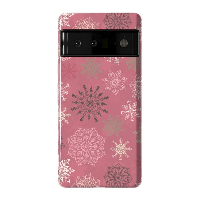 Pixel 6 Pro StrongFit Christmas Snowflakes on Pink by Paula Ohreen