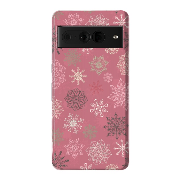 Pixel 7 Pro StrongFit Christmas Snowflakes on Pink by Paula Ohreen