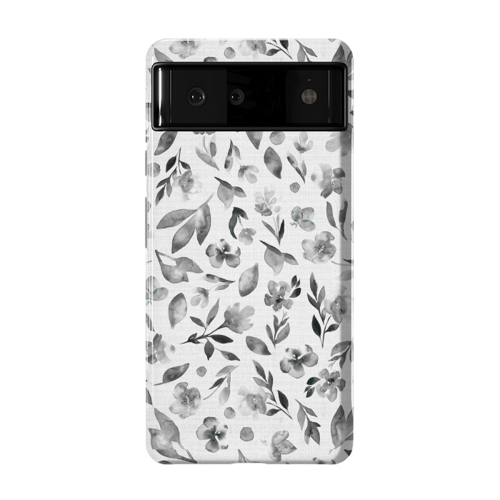 Pixel 6 StrongFit Watercolor Textured Floral Toss - Black and White by Paula Ohreen