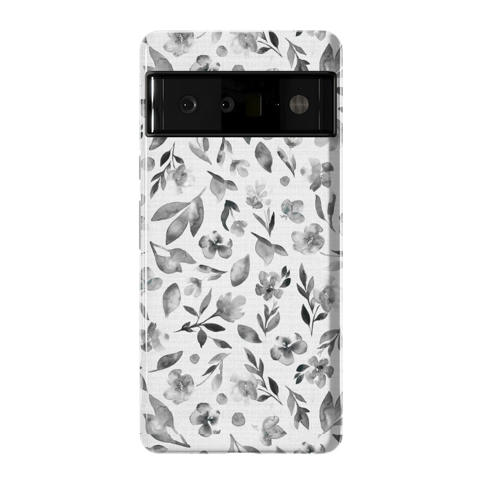 Pixel 6 Pro StrongFit Watercolor Textured Floral Toss - Black and White by Paula Ohreen