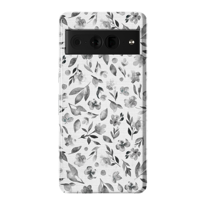 Pixel 7 Pro StrongFit Watercolor Textured Floral Toss - Black and White by Paula Ohreen