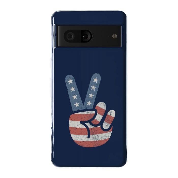 Pixel 7 StrongFit Peace Love Hand USA Flag Vintage Solid by Vó Maria