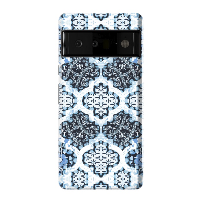 Pixel 6 Pro StrongFit Blue white Moroccan decorative mosaic by Oana 