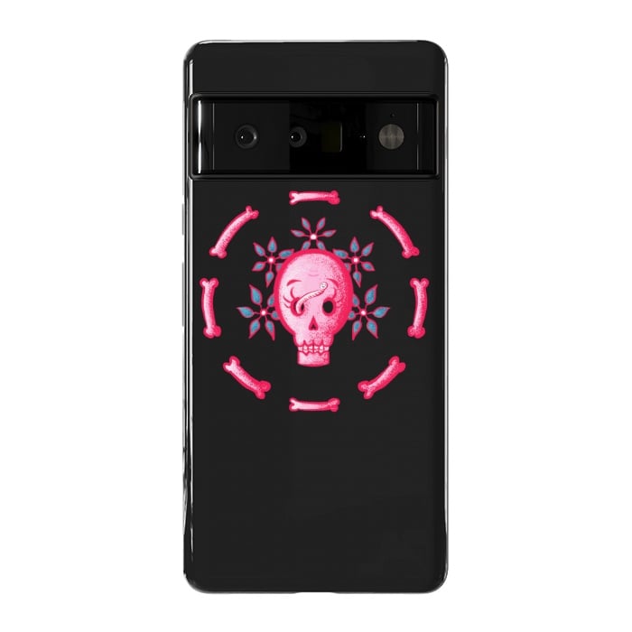 Pixel 6 Pro StrongFit Funny Skull In Pink With Flowers And Bones by Boriana Giormova