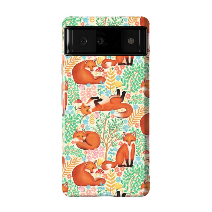 Pixel 6 StrongFit Little Foxes in a Fantasy Forest on Cream by Tangerine-Tane