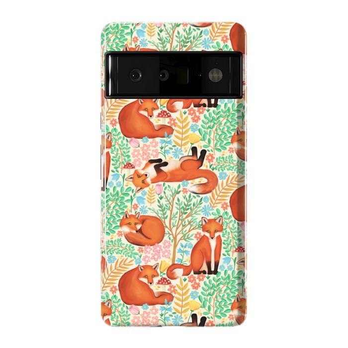 Pixel 6 Pro StrongFit Little Foxes in a Fantasy Forest on Cream by Tangerine-Tane