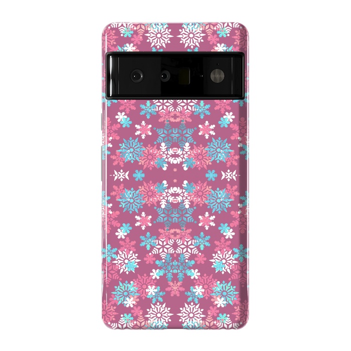Pixel 6 Pro StrongFit Playful pink blue snowflakes winter pattern by Oana 