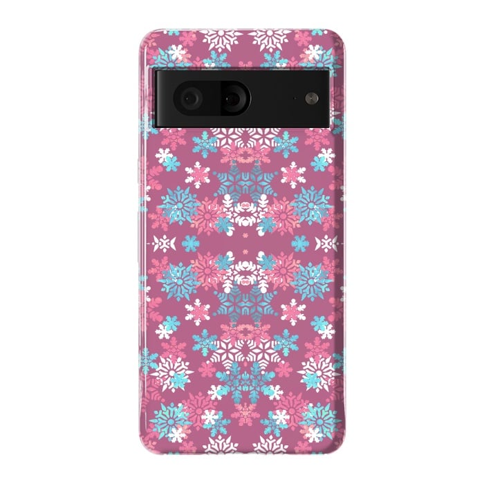 Pixel 7 StrongFit Playful pink blue snowflakes winter pattern by Oana 