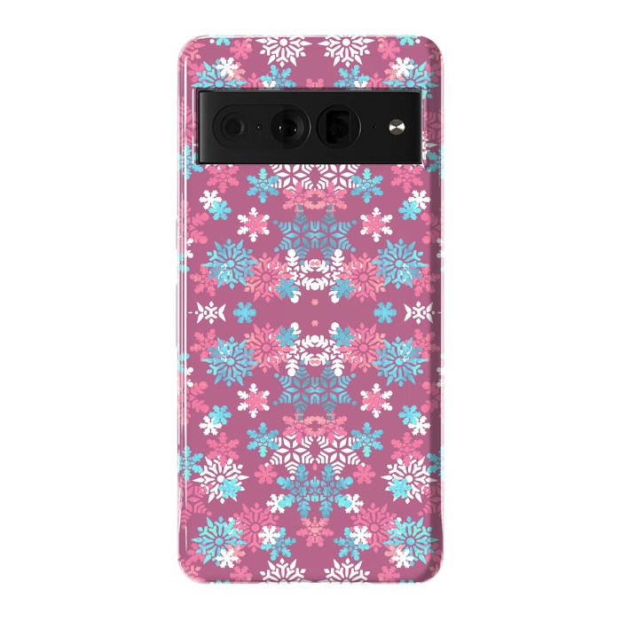 Pixel 7 Pro StrongFit Playful pink blue snowflakes winter pattern by Oana 
