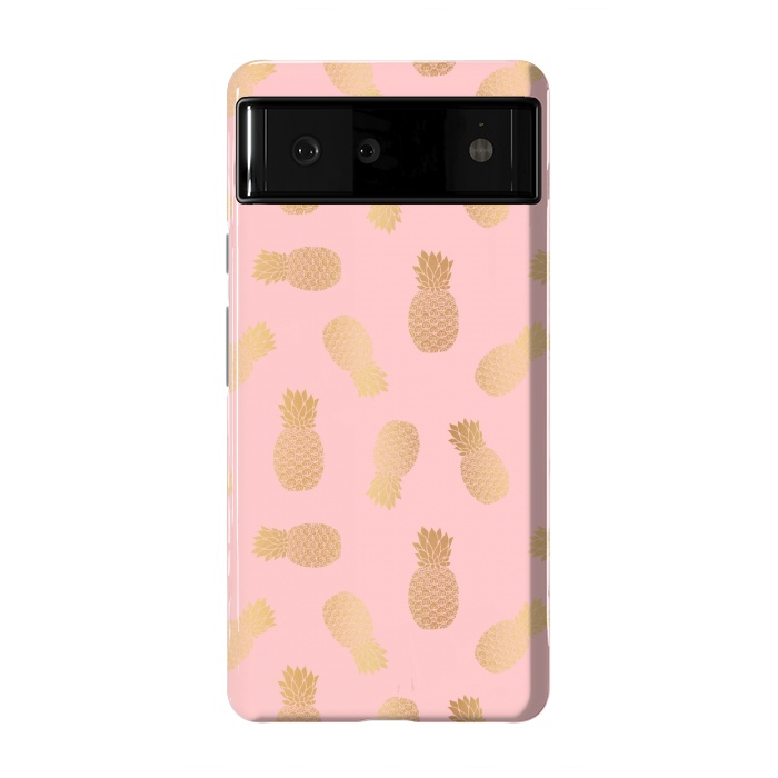 Pixel 6 StrongFit Pink and Gold Pineapples by Julie Erin Designs
